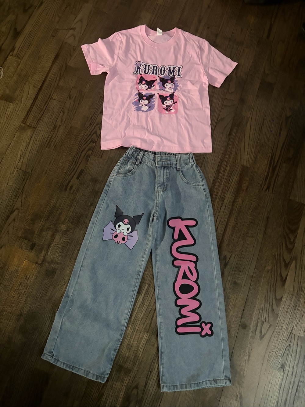 Kuromi Pink Graphic Tee & Denim Logo Jeans Set